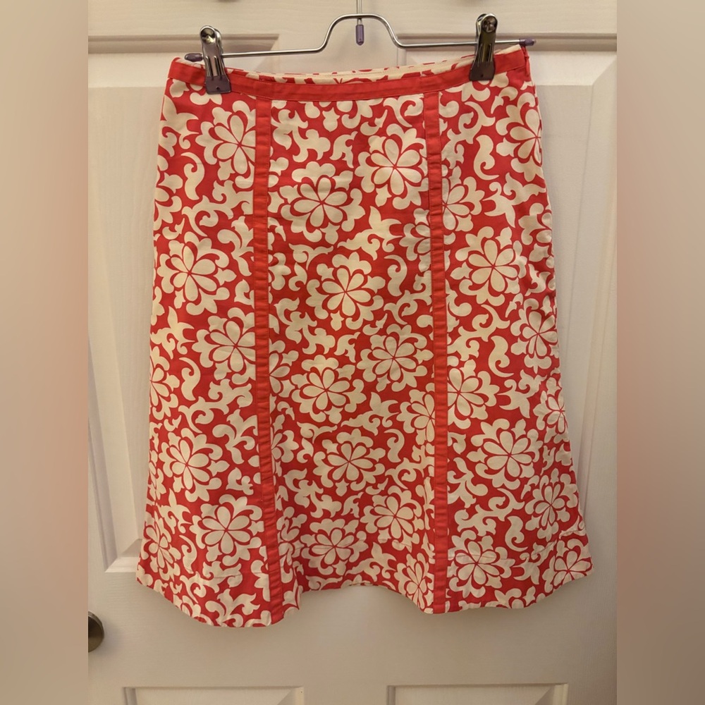 Boden Red and White Floral A-Line Skirt Size 2